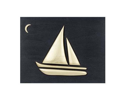 Gold Color Wooden Sailboat, Modern Wall Decor, Black Wooden Background, Design B 45x35cm