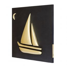 Gold Color Wooden Sailboat, Modern Wall Decor, Black Wooden Background, Design B 3