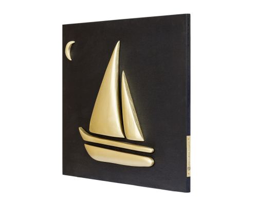 Gold Color Wooden Sailboat, Modern Wall Decor, Black Wooden Background, Design B 3