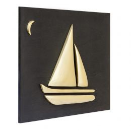 Gold Color Wooden Sailboat, Modern Wall Decor, Black Wooden Background, Design B 2