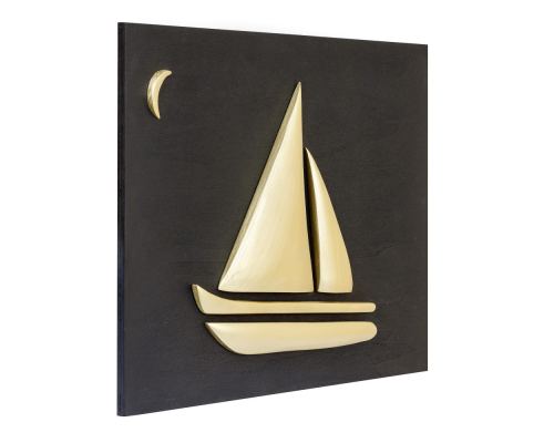 Gold Color Wooden Sailboat, Modern Wall Decor, Black Wooden Background, Design B 2