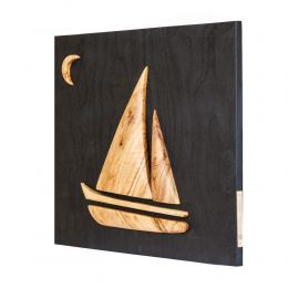 Olive Wood Sailboat, Modern Wall Decor, Black Wooden Background, Design B 3