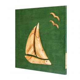 Olive Wood Sailboat, Modern Wall Decor, Green Wooden Background, Design A 4
