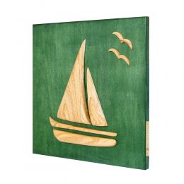 Olive Wood Sailboat, Modern Wall Decor, Green Wooden Background, Design B 4