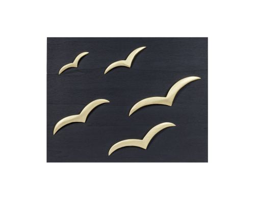 Gold Color Wooden Flying Seagulls Modern Wall Decor, Black Wooden Background, 45x35cm