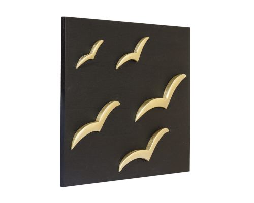 Gold Color Wooden Flying Seagulls Modern Wall Decor, Black Wooden Background 2