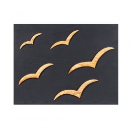 Olive Wood Flying Seagulls Modern Wall Decor, Black Wooden Background, 45x35cm