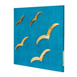 Olive Wood Flying Seagulls Modern Wall Decor, Blue Wooden Background 3