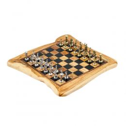 Olive Wood Handmade Premium Quality Rustic Style Chess Set, Metallic Chess Pieces 6