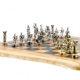 Olive Wood Handmade Premium Quality Rustic Style Chess Set, Metallic Chess Pieces 8