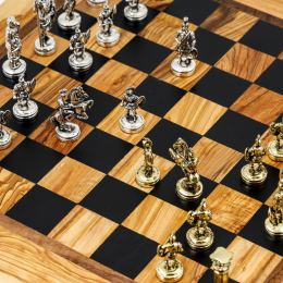 Σκάκι Πολυτελείας Ρουστίκ Χειροποίητο από Ξύλο Ελίας με Μεταλλικά Πιόνια 11