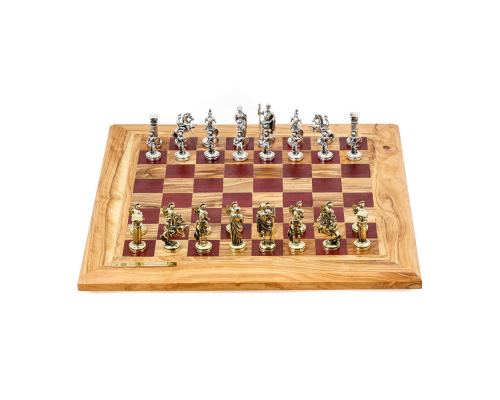 Σκάκι Πολυτελείας Χειροποίητο από Ξύλο Ελίας και Ξύλο Purple Heart με Μεταλλικά Πιόνια 5