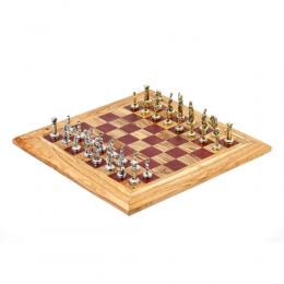 Σκάκι Πολυτελείας Χειροποίητο από Ξύλο Ελίας και Ξύλο Purple Heart με Μεταλλικά Πιόνια 7