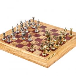 Σκάκι Πολυτελείας Χειροποίητο από Ξύλο Ελίας και Ξύλο Purple Heart με Μεταλλικά Πιόνια 3