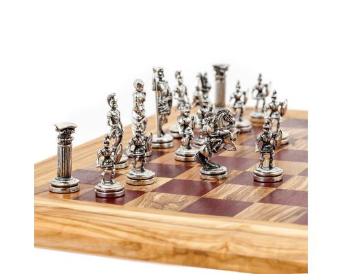 Σκάκι Πολυτελείας Χειροποίητο από Ξύλο Ελίας και Ξύλο Purple Heart με Μεταλλικά Πιόνια 8