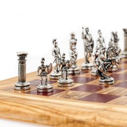 Σκάκι Πολυτελείας Χειροποίητο από Ξύλο Ελίας και Ξύλο Purple Heart με Μεταλλικά Πιόνια 10