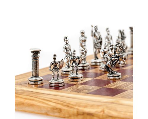 Σκάκι Πολυτελείας Χειροποίητο από Ξύλο Ελίας και Ξύλο Purple Heart με Μεταλλικά Πιόνια 10