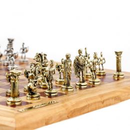 Σκάκι Πολυτελείας Χειροποίητο από Ξύλο Ελίας και Ξύλο Purple Heart με Μεταλλικά Πιόνια 11