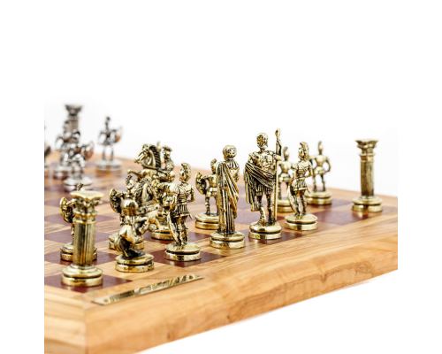 Σκάκι Πολυτελείας Χειροποίητο από Ξύλο Ελίας και Ξύλο Purple Heart με Μεταλλικά Πιόνια 11