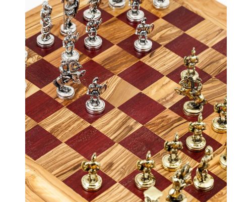 Σκάκι Πολυτελείας Χειροποίητο από Ξύλο Ελίας και Ξύλο Purple Heart με Μεταλλικά Πιόνια 13