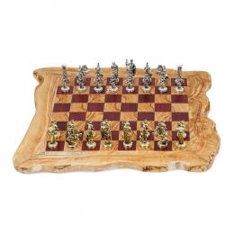 Σκάκι Πολυτελείας Ρουστίκ Χειροποίητο από Ξύλο Ελίας και Purple Heart με Μεταλλικά Πιόνια 5