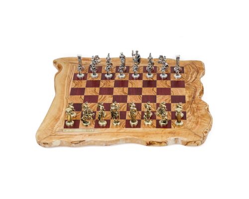 Σκάκι Πολυτελείας Ρουστίκ Χειροποίητο από Ξύλο Ελίας και Purple Heart με Μεταλλικά Πιόνια 5