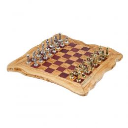 Σκάκι Πολυτελείας Ρουστίκ Χειροποίητο από Ξύλο Ελίας και Purple Heart με Μεταλλικά Πιόνια 3