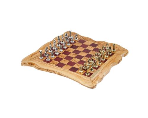 Σκάκι Πολυτελείας Ρουστίκ Χειροποίητο από Ξύλο Ελίας και Purple Heart με Μεταλλικά Πιόνια 3