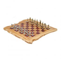 Olive Wood & Purple Heart Wood, Handmade Premium Quality, Rustic Style Chess Set, Metallic Chess Pieces 4