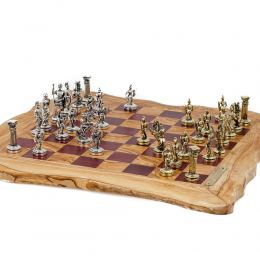 Σκάκι Πολυτελείας Ρουστίκ Χειροποίητο από Ξύλο Ελίας και Purple Heart με Μεταλλικά Πιόνια 6