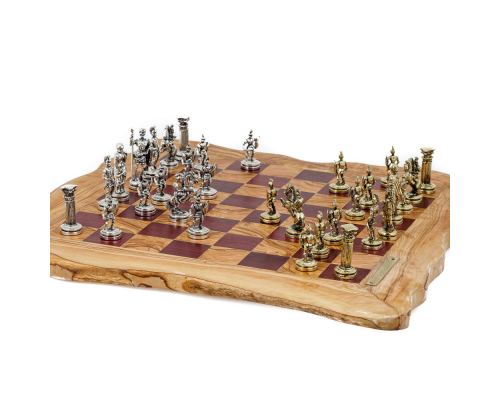 Olive Wood & Purple Heart Wood, Handmade Premium Quality, Rustic Style Chess Set, Metallic Chess Pieces 6