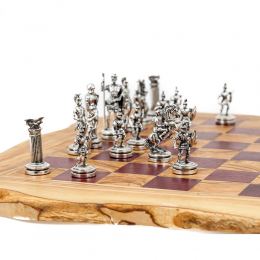Σκάκι Πολυτελείας Ρουστίκ Χειροποίητο από Ξύλο Ελίας και Purple Heart με Μεταλλικά Πιόνια 7