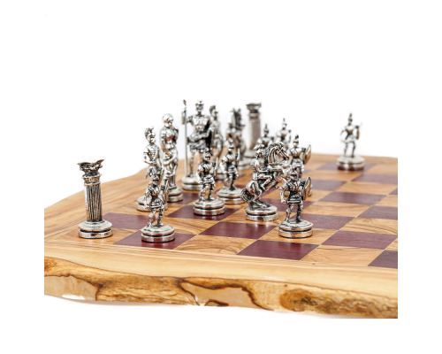 Olive Wood & Purple Heart Wood, Handmade Premium Quality, Rustic Style Chess Set, Metallic Chess Pieces 7