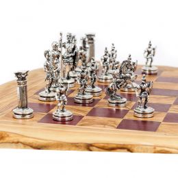 Σκάκι Πολυτελείας Ρουστίκ Χειροποίητο από Ξύλο Ελίας και Purple Heart με Μεταλλικά Πιόνια 8