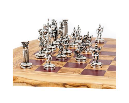 Σκάκι Πολυτελείας Ρουστίκ Χειροποίητο από Ξύλο Ελίας και Purple Heart με Μεταλλικά Πιόνια 8
