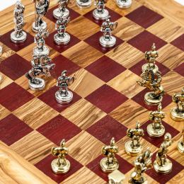 Olive Wood & Purple Heart Wood, Handmade Premium Quality, Rustic Style Chess Set, Metallic Chess Pieces 9