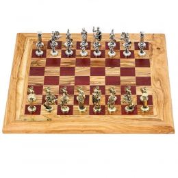 Σκάκι Πολυτελείας Χειροποίητο από Ξύλο Ελίας και Ξύλο Purple Heart με Μεταλλικά Πιόνια, 42x42cm