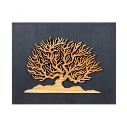 Tree of Life, Handmade of Olive Wood, Modern Wall Art Decor, Black Wooden Background, 45x35cm