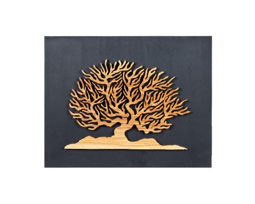 Tree of Life, Handmade of Olive Wood, Modern Wall Art Decor, Black Wooden Background, 45x35cm