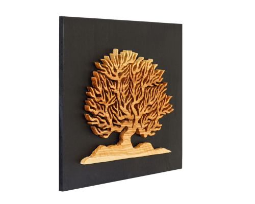Tree of Life, Handmade of Olive Wood, Modern Wall Art Decor, Black Wooden Background 2
