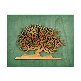 Δέντρο της Ζωής από Ξύλο Ελιάς, Πράσινο, Μοντέρνο Χειροποίητο Διακοσμητικό Τοίχου, 45x35cm