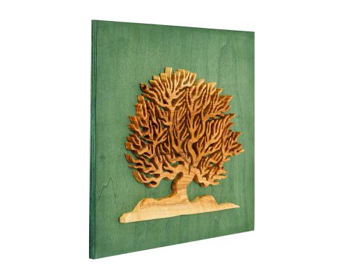 Tree of Life, Handmade of Olive Wood, Modern Wall Art Decor, Green Wooden Background 2