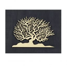 Δέντρο της Ζωής από Ξύλο, Χρυσό Μαύρο, Μοντέρνο Χειροποίητο Διακοσμητικό Τοίχου, 45x35cm