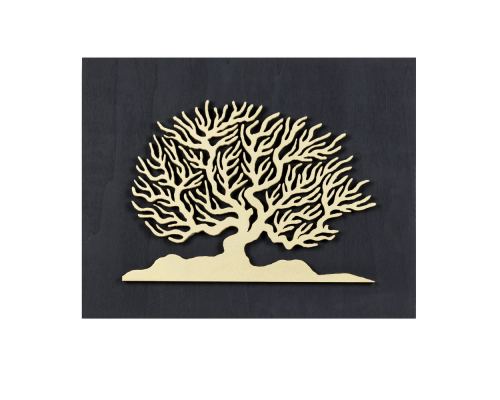 Δέντρο της Ζωής από Ξύλο, Χρυσό Μαύρο, Μοντέρνο Χειροποίητο Διακοσμητικό Τοίχου, 45x35cm