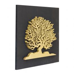 Tree of Life in Gold Color, Handmade of Olive Wood on Black Wooden Background Modern Wall Art Decor 2