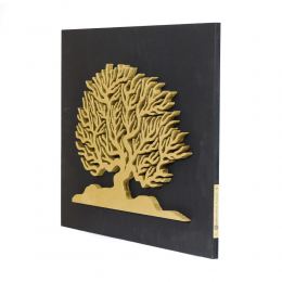 Tree of Life in Gold Color, Handmade of Olive Wood on Black Wooden Background Modern Wall Art Decor 2