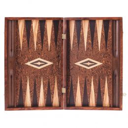 Luxury Backgammon Set Handmade of Artificial Walnut Wood with Beech Wood Playing Chips, Large Size with Storage Slots