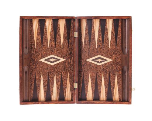 Luxury Backgammon Set Handmade of Artificial Walnut Wood with Beech Wood Playing Chips, Large Size with Storage Slots