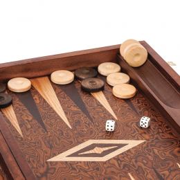 Luxury Backgammon Set Handmade of Artificial Walnut Wood with Beech Wood Playing Chips, Large Size with Storage Slots 4