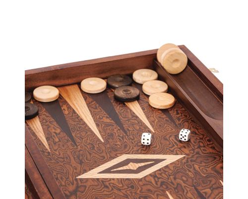 Luxury Backgammon Set Handmade of Artificial Walnut Wood with Beech Wood Playing Chips, Large Size with Storage Slots 4